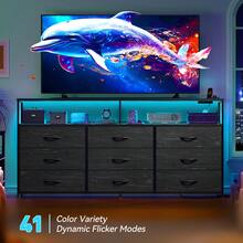 55W TV Stand 9 Drawers Dresser With Open Storage Shelves, Dresser For 55,60 Inch TV With Power Outlets And LED Lights, Fabric Dressers Drawers For Bedroom, Living Room - 查看 6