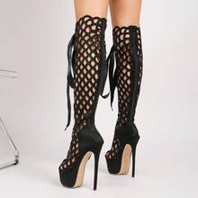 35-42 Italian Women's High Heel Fashion Nightclub Sandals, Classic Lace-Up Stiletto High Heel Boots 16cm, Sexy Thin Super High Heel Fashion Shoes, High Heel Sandals, Party Boots, Fashion Boots, Banquet Boots - Black - View 3
