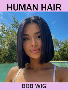 V Part Wig Human Hair Wigs For Women Bob Straight Glueless Wigs Brazilian Remy Human Hair 150% Density Bob Wigs Natural Black For Women