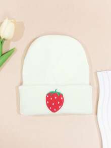 1 chiếc mũ len thêu cho trẻ em, mũ mùa đông ấm áp, thích hợp cho bé gái mặc hàng ngày và làm quà tặng. - quả dâu - Xem 7