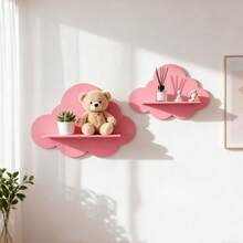 Bohemian Floating Shelf, Unique Wooden Wave Cloud Shaped Wall Mounted Storage Rack Suitable For Various Room Types, Adorable Decorative Design For Girls Elegant Room - Pink - View 15