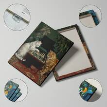 Tranh treo tường hình mèo chơi cờ vua kiểu cổ điển, tông màu xanh lá cây và kem, tranh in trên vải canvas hình mèo ngộ nghĩnh | Tranh trang trí mèo độc đáo phong cách retro, thích hợp cho phòng ngủ, phòng khách hoặc văn phòng, tranh nghệ thuật động vật ngộ nghĩnh theo phong cách Phục Hưng, quà tặng cho người yêu mèo, có tùy chọn không khung hoặc có khung. - Nhiều màu - Xem 2