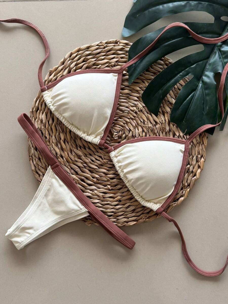 String Bikini Made Of Dental Floss Tape. - Off With Brown - View 1