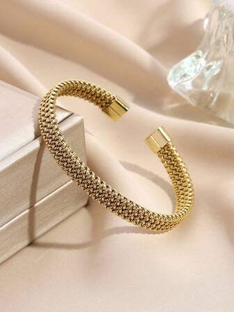 1pc Stainless Steel Couple's Fashion Spider Web-Shaped Open Bangle Bracelet, Luxury Jewelry Decoration For Daily Wear