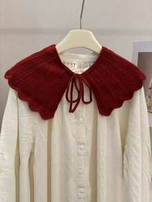 1件仿木纹荷叶边领子，纯色休闲围巾披肩装饰，百搭秋季配饰