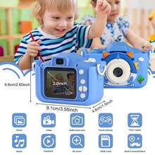 Holiday Gift Choice Dinosaur Digital Camera Cute Cartoon Design Camera Portable Camera Toy Video Recording Pocket Camera With 32GB Memory Card Rechargeable Camera With 5 Puzzle Games For Boys Girls, Birthday Halloween Christmas New Year Gift - Màu xanh lam - Xem 2