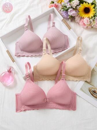 3 st/set damer, främre stängning, bygelfri, bekväm, andningsbar, amnings-bh, flerfärgad