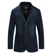 Navidad Hombres Blazers Primavera Nueva llegada Traje de denim Chaqueta Casual Loose Fit Large Size Juventud Moda Hombres Ropa - Azul Marino - Ver 3