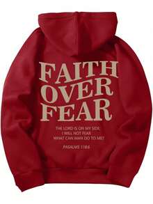 Men's Letter Graphic Hoodies Long Sleeve Faith Over Fear Hoodies Pullover Sweatshirt StreetwearBack To School Hoodie Teen, A Great Gift For Boyfriend - 紅色 - 查看 9