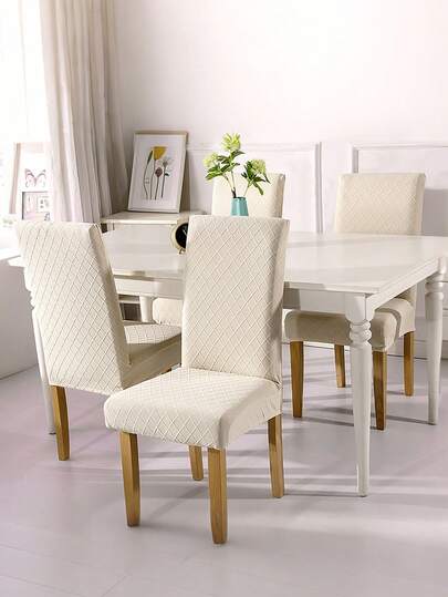 Diamond Lattice Pattern Dining Chair Slipcover White 12x12x1centimeter