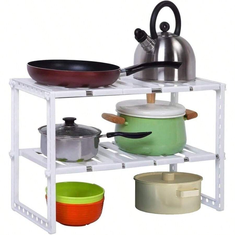 XGQEstante de Almacenamiento Debajo Fadero de Cocina - Organizador Bajo Fadero Estante de Gabinete para Baño Cocina Ajustable y Ampliable 2 Nive con 10 Pane Remob Blanco - como en la foto - Ver 1