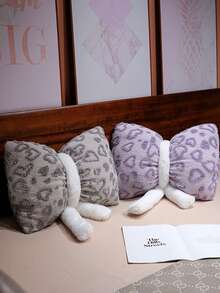 情人节蝴蝶结抱枕，提花心形毛绒靠垫，家居沙发床情人节装饰枕，情侣甜蜜礼物 - 彩色 - 查看 3