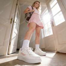 Women's White Low-Top Shoes, Casual Shoes, Outdoor Sports Shoes, Lace-Up Shoes, Lightweight, Easy To Walk, Fashionable, Comfortable, Available In Plus Sizes. - 淺粉色 - 查看 3