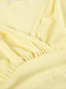 2026 New Year Women's Euro-American Sweet V-Neck Puff Sleeve Short-Sleeve Solid Color Cropped Sexy Versatile Top - Màu vàng - Xem 6