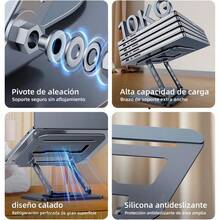 Soporte para Laptop de Acero Carbono - Base Plegable Ajustable 360° Antideslizante para PC Tabletas 10-16". Base para laptop Cumplir Diseño Ergonómico para Postura y Enfriamiento Óptimo. Plateado - Plateado - Ver 4