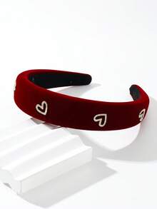 1 accesoriu de păr de Ziua Îndrăgostiților, bandă de păr în formă de inimă din catifea de culoare solidă cu decor cu strasuri, potrivită pentru purtare zilnică, bandă de păr, cerc de păr accesorii cadou de Ziua Îndrăgostiților