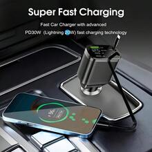 Cargador de coche de carga rápida con cable de datos retráctil y pantalla digital, compatible con iPhone - A - Ver 7