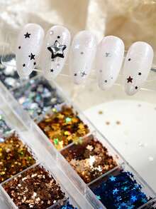 12 Grids 6 Colors 1+3MM Star Nail Glitter Sequins, Colorful Mini Star Nail Sequin Decorations - Nhiều màu - Xem 2