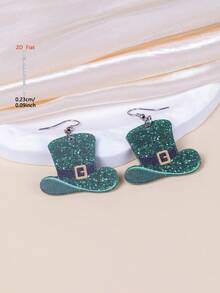 1 Pair Green Hat Acrylic Earrings, Elegant Minimalist Style Jewelry Earrings For Men And Women, Suitable For Daily And Holiday Wear - Green - View 5