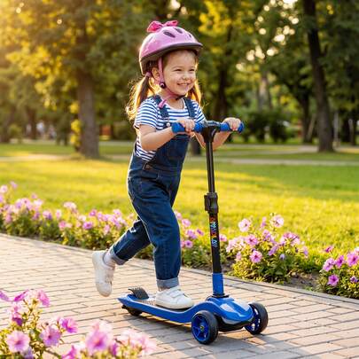  AIYAPLAY Electric Scooter For Kids, 3 Wheel Foldable Kids Scooter For Age 6-10 With 4 Levels Adjustable Height, Up To 6km/H, Maximum Range 8km For Boys And Girls, Blue