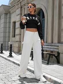 快乐女孩夏季性感音乐节低腰阔腿年轻大学生百搭休闲度假时尚酷炫女式Y2K千禧白色牛仔裤 - 白色 - 查看 4