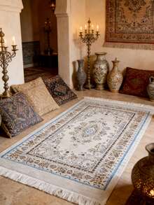 1 Stück schöner traditionell bedruckter Teppich, blau umrandeter bedruckter Teppich, bequem & weich, geeignet für tägliche Wohndekoration, Feiertags-Dekoration, Wohnzimmer-Teppich, Dekorationsteppich, Schlafzimmer-Dekoration, kleiner Teppich, Teppich, Wohndekoration, Wohnzimmer-Teppich, Wohnzimmer kleiner Teppich, Schlafzimmer-Teppich, Wohnzimmer Wohndekoration, Outdoor-Teppich, waschbarer Teppich