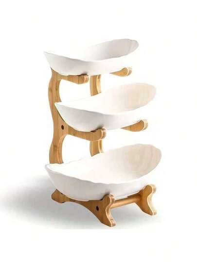 2/3层木质框架水果篮 - 厨房果蔬收纳架，家居装饰，台面水果篮，大容量多层水果篮，欧式干果托盘，竹木家用零食托盘，糖果托盘