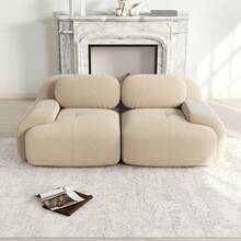 Two-Seater Sofa, 208 Cm Wide, In Corduroy, Modular With Curved Armrests And Non-Slip Base, Highly Elastic Upholstery For Living Room, Bedroom And Home Cinema, Beige - Màu be - Xem 12