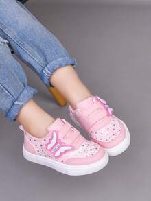 Girls' Low-Top Canvas Sneakers, Cute Butterfly Design, Comfortable Spring/Summer Kids Sports Shoes - Pink - View 2