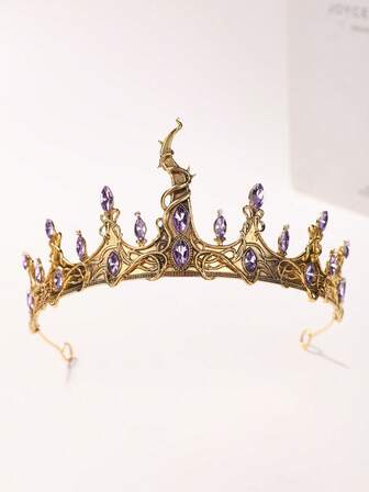 1 st. Vintage europeisk stil herrkrona festföreställning huvudbonad, barock legering rund metall kungkrona legering födelsedagstiara