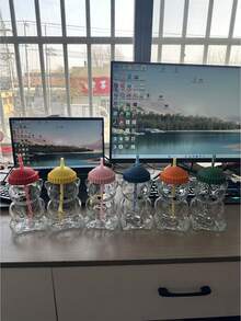 1pc Cartoon Bear Glass Straw Cup With Lid, Suitable For Milk Tea, Transparent Juice Drinks - Multicolor - View 6