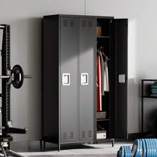 Armario de metal de 72 pulgadas con 3 puertas - armarios para empleados pequeño espacio con 9 ganchos, para gimnasios, escuelas, aulas, casas, oficinas y dormitorios de empleados - Negro - Ver 4