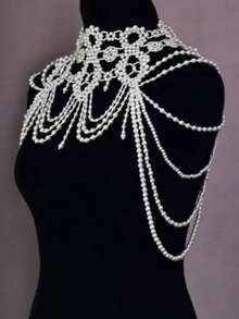 1pc Fashionable European & American Style Sexy Elegant Multi-Layer Faux Pearl Tassel Figure-8 Shoulder Chain Necklace, Suitable For Dresses And Body Accessories - STD004 - View 9