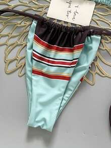 Women's Sexy & Fashionable Minimalist Bombshell 2-Piece Swimsuit Set, Reversible Printed Halter Tie Front Swimwear For Beach, Vacation, Date, Spring/Summer New Arrival - Multicolor - View 5