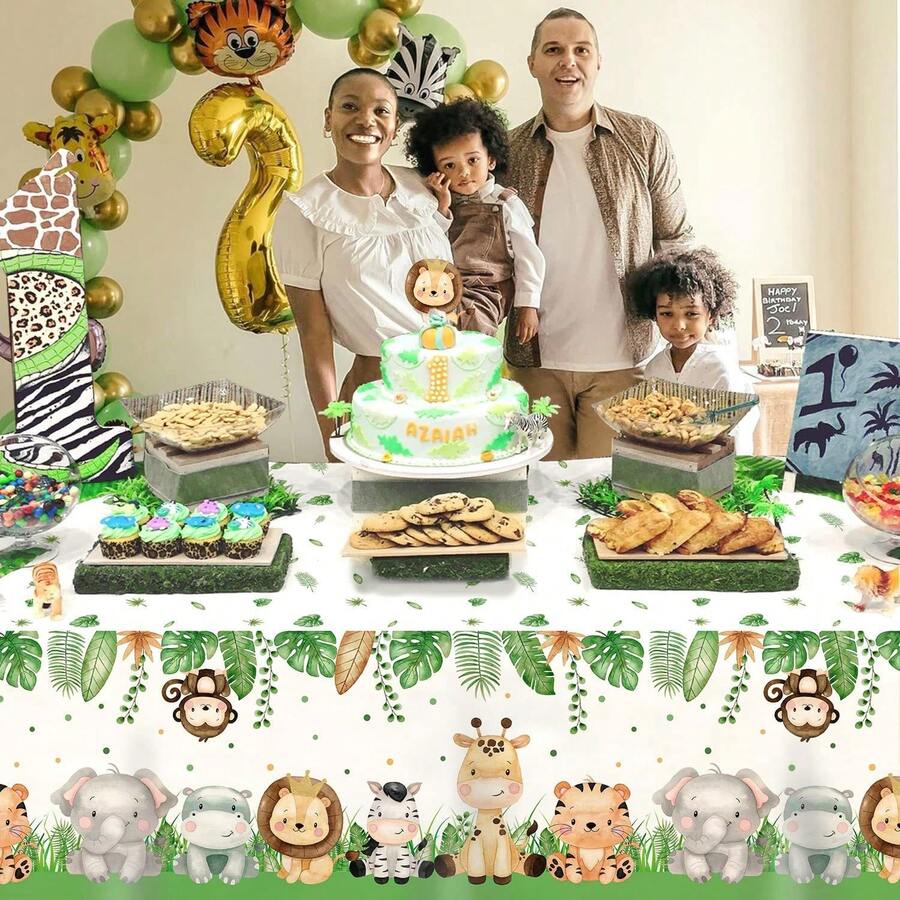 12/4/6 Peças Toalha de Mesa com Tema de Animais da Selva e Zoológico, Design de Leão da Floresta, Toalha de Mesa Descartável e À Prova d'Água para Decoração de Festa de Aniversário, Uso Externo, Pátio, Casa, Festa, Jantar