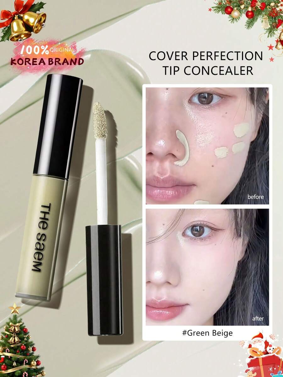 the SAEM Cover Perfection Tip Concealer, Green & Beige, Multi-Purpose Liquid Concealer, Full Coverage Makeup, Suitable For Acne, Dark Spots, Dark Circles, Pigmentation And Blemishes, K-Beauty, Korean Cosmetics - 6.5g/0.23oz.