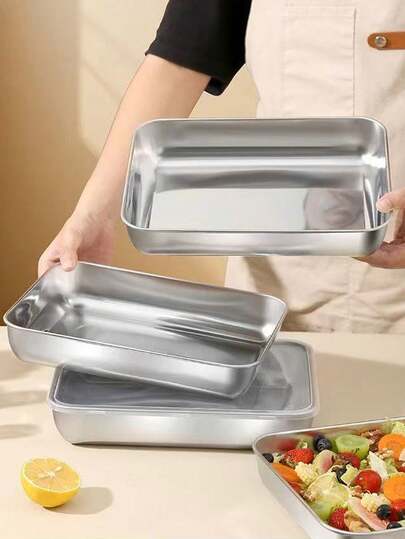 3个/5个装不锈钢食品储物盒，带盖 - 可堆叠、防漏、节省空间、可重复使用，非常适合备餐、储存水果、肉类、蔬菜、剩菜，保持冰箱和冷冻室食物新鲜，用途广泛，适用于圣诞节、万圣节、新年等节日。