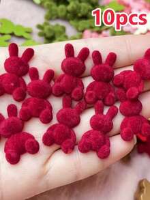 10-Piece Mini Flocked Bunny Set, Plush Flocked Animal Bead Ornaments, DIY Jewelry Handmade Pendants, Hairpin Accessories, Hair Accessories, Handmade Christmas Gifts, Holiday Supplies, Thanksgiving Gifts, The First Choice For Valentine's Day, Ramadan And Easter Handmade Gifts - Mini Bunny - View 13