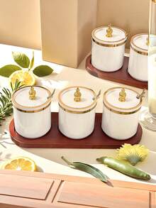 1 Set Wooden Base & Plastic Spice Jars, Kitchen Storage - Brown Wood Spice Jar Gourd Top - View 11