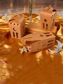 5个/套棕色牛皮纸礼盒，饰以月亮和星星图案，牛皮纸礼品包装盒，适用于婚礼、生日派对回礼装饰，也适合节日、派对、斋月礼物、情人节、母亲节礼物、日常使用、节日礼物、生日、毕业典礼、返校节礼物等场合。 - 彩色 - 查看 9