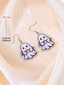 1 paire de boucles d'oreilles acryliques fantôme blanc et café, accessoires de bijoux de style minimaliste élégant pour femmes, convient pour le port quotidien et les vacances - Blanc - Voir 2