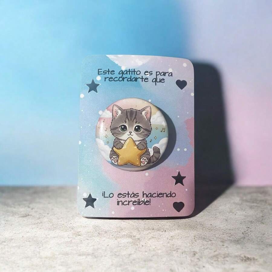 Boton Pin Broche de Gatitos con Tarjeta de Apoyo Emocional - Blanco - Ver 1