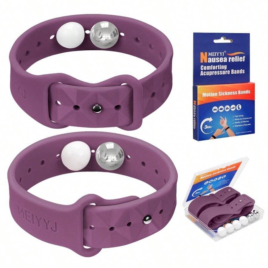 1 Pair/2 Pcs Motion Sickness Wristbands Single And Double Buckle Combination Wristband Silicone Material Hand Wash Only Reusable Suitable For Travel, Cruise Parties And Similar Occasions
