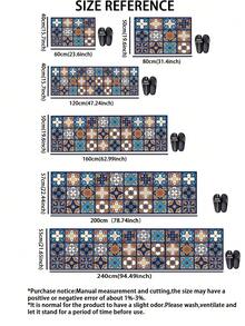 1件装硅胶厨房地垫，马赛克风格，饰有土耳其和摩洛哥瓷砖图案、几何形状和花卉纹理，采用蓝色、黄色、白色和红色配色。