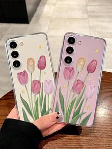 极简花卉元素时尚手机壳，郁金香星形图案软壳，1个装，兼容华为荣耀、红米、三星Galaxy A04e/12/A13/A14/A34/A50/A52/A53/A54/S21/S22/S23/S24/S25/S25Ultra/S25FE/S26/S26 Plus/S26 Ultra/S26 Edge、6A/7A/8A、12T/13T/15T/15T Pro，春季礼物 - 無色 - 查看 3