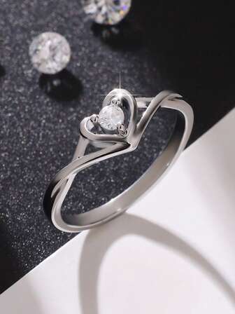 1 Peça Anel com Zircônia Cúbica em Formato de Coração Elegante e Romântico, Design de Joias Minimalista da Moda Feminina, Adequado para Uso Diário, Presentes, Casamentos, Dia dos Namorados, Dia das Mães, Aniversários, Presentes para Mãe e Entes Queridos