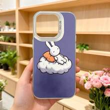 Cubierta de teléfono con diseño de conejo en nube color morado funda para iPhone con estampado de conejo blanco y nube suave ideal para uso diario y regalos,Aplicable a los teléfonos de la serie Apple y Galaxy - Negro - Ver 5
