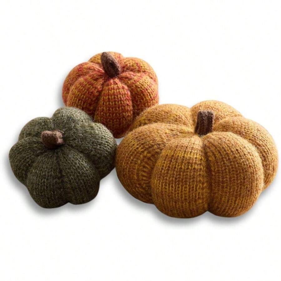 Knit Pumpkins Set Of 5, Fall Favorite, Gifts Women, Autumn Bowl Fillers Fall Farmhouse Tier Tray Decor, Decorative Pumpkins Friend Autumn Set - 萬壽菊尺寸 - 查看 1