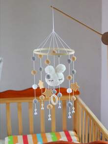 儿童房风铃，INS兔头五芒星造型，竹木摇铃，床铃，婴幼儿房装饰，适合房间装饰，婴儿礼物 - 粉色 - 查看 6