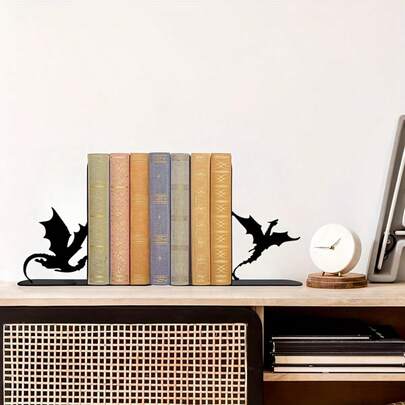 1 Pair/2pcs Exquisite Dragon Pattern Metal Bookends - Medieval Style, Suitable For Home And Office Bookshelf Decor, Durable Metal Book Ends With Dragon Patterns, Unique Gift For Readers And Book Lovers, Ideal Choice For Study Room Decor